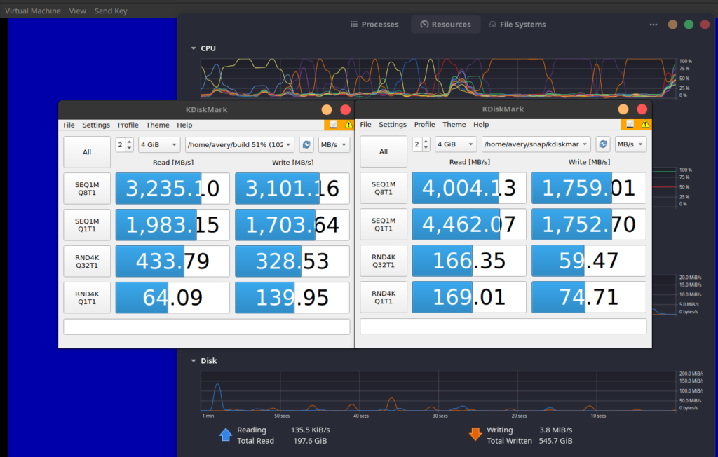 xfs numbers on left.  zfs numbers on right.