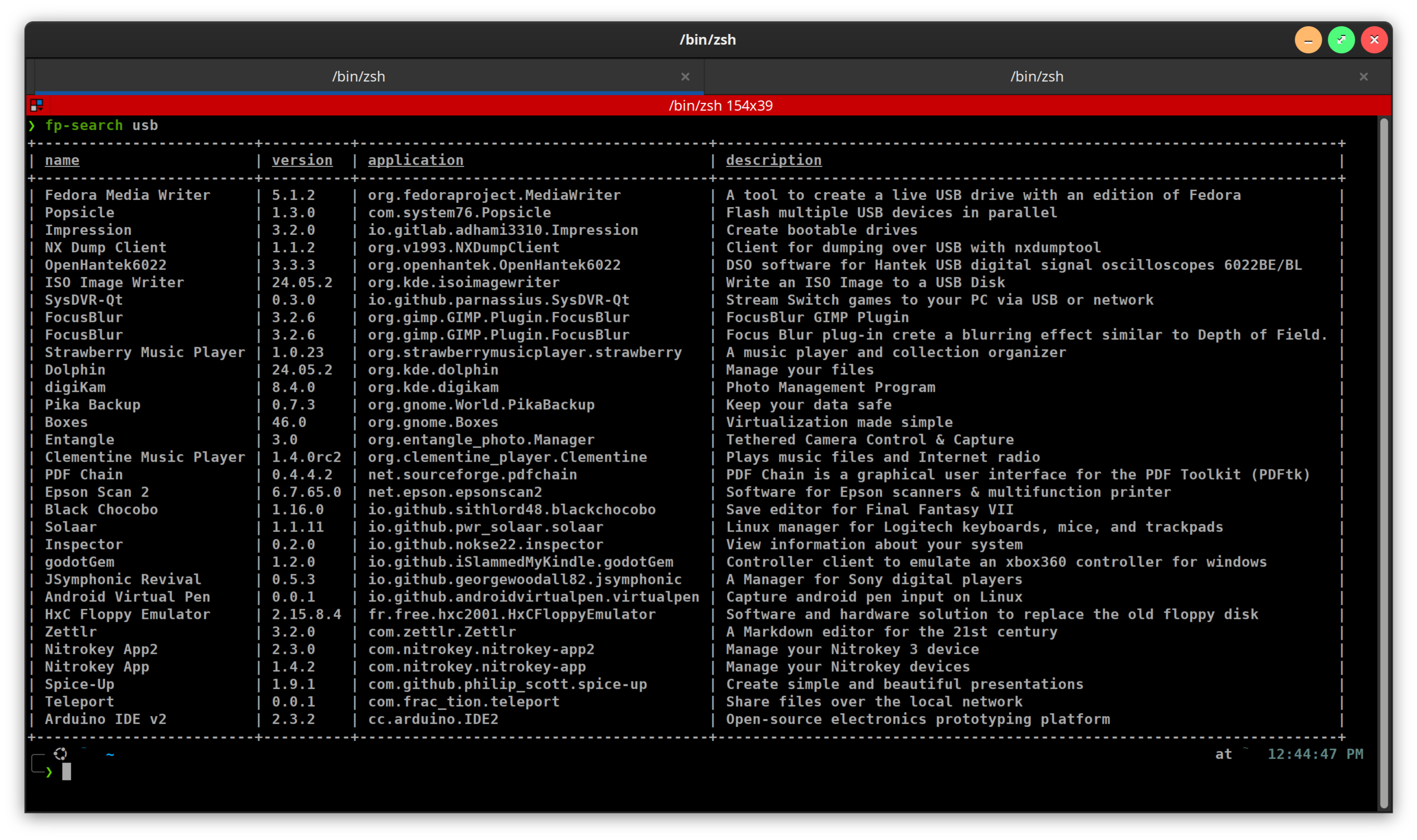 Output from flatpak search -v formatted with Miller